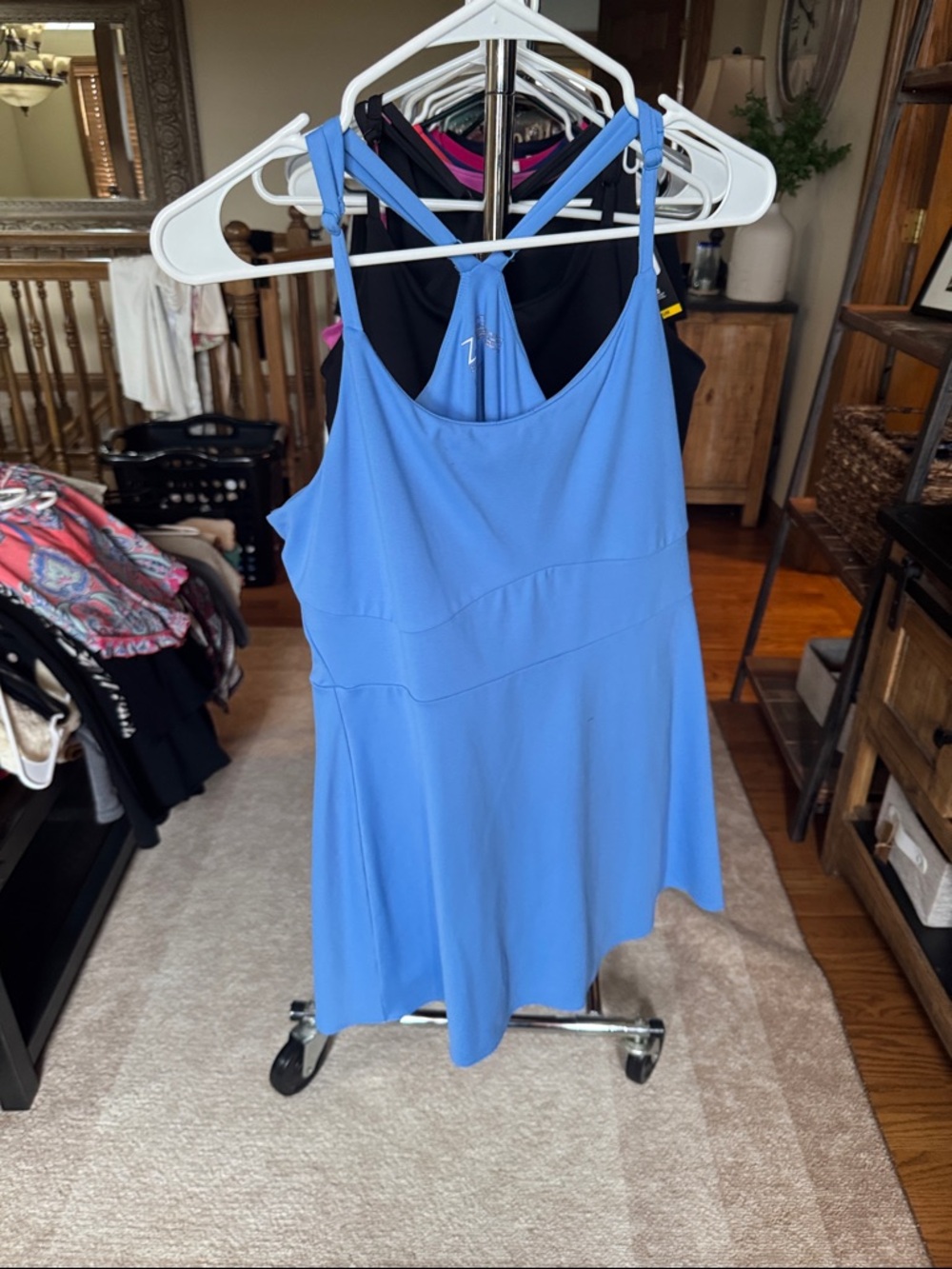 Zella Light Blue Athletic Dresss with Built-In Shelf Bra and shorts.